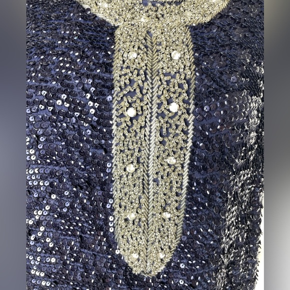 Candela NYC Blue & Silver Beaded Sequined Mini Shirt Dress Size Small - Picture 10 of 11